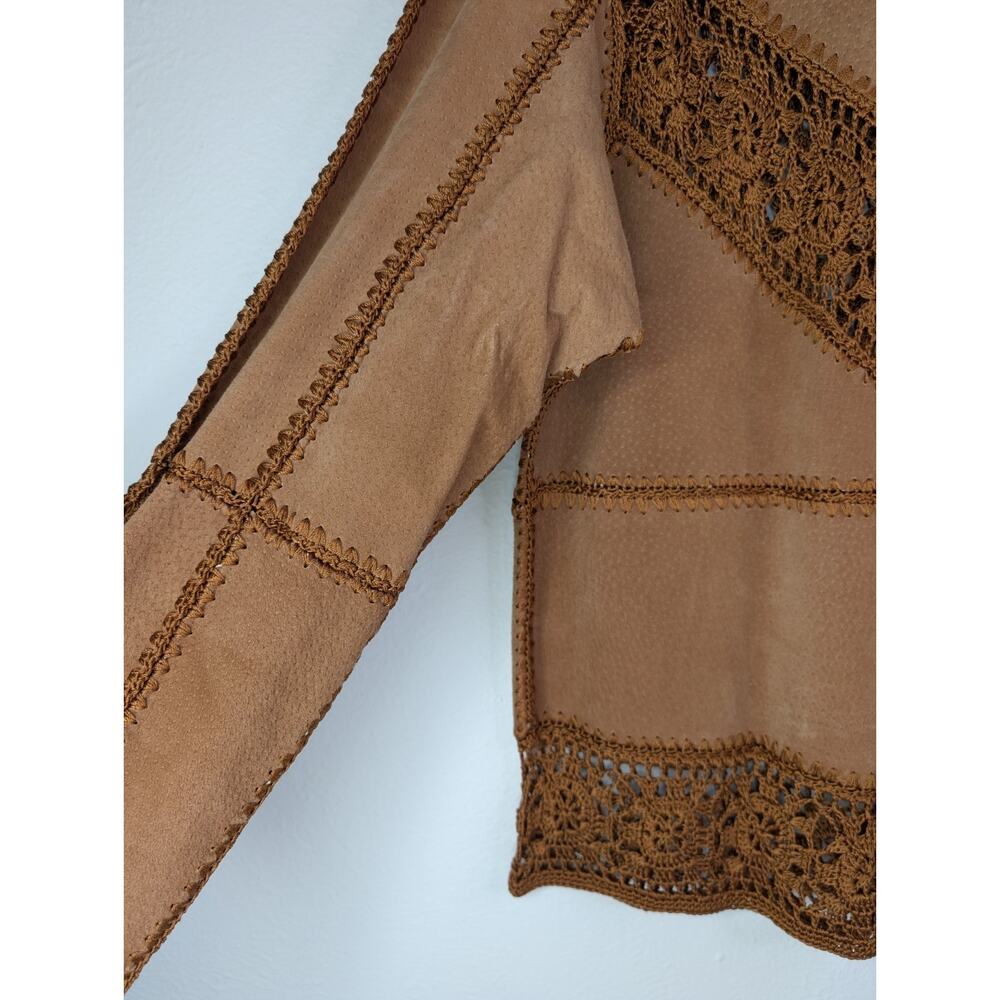 Vintage Carducci Patchwork Suede Leather crochet Jacket Hippie Boho 70s Fairy M - Picture 5 of 7
